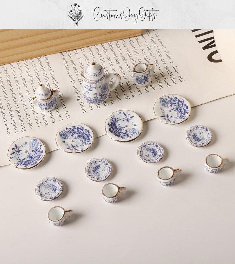 Tableware Mini 1:12 Scale Miniature Tableware Set, Dollhouse Ceramic Tea Cup Set, Mini ...