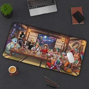 Full Crew Straw Hat Pirates Feast Anime Desk Mat | One Piece Extended Gaming Mousepad | Anime Panel MTG / TCG Playmat | One Piece Desk Setup