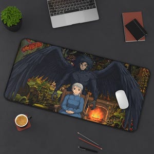 Sophie and Howl Dark Form Deskmat | Howls Moving Castle XL Gaming Mouse Pad | Studio Ghibli Inspired Gaming Playmat | Howls Fan Desk Setup