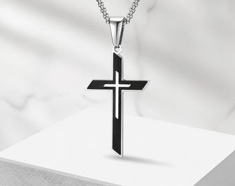 Herrhalsband med korshänge, rostfritt stålkedja, enkelt kristet halsband, silversmycken med tro, present till honom