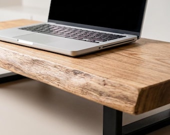 Live Edge Monitor Stand, Solid Wood Desk Shelf, Rustic Desk Organizer, Handmade Office Setup