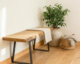 Solid Live Edge Bench, Japandi Wabi Sabi Style, Warm Tone Ash Wood Furniture
