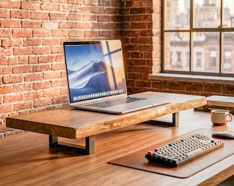 Solid Live Edge Monitor Stand, Workspace organizer, Assembled and Ready to Use