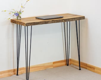 Solid Wood Writing Desk, Live Edge Laptop Table, Minimal Home Office Desk