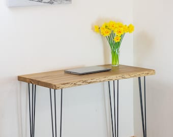 Mesa de escritório com borda natural, mesa de madeira maciça de carvalho e freixo, mesa minimalista para laptop