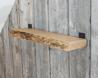 Live Edge Floating Radiator Shelf, Width 50 - 110 cm, Black Metal Support