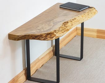 Panca in legno con bordo naturale, panca stretta per ingresso, mobile in legno massello per corridoio