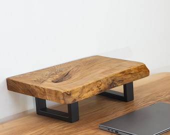Live Edge Monitor Riser with Black Metal Legs, Ready to Use