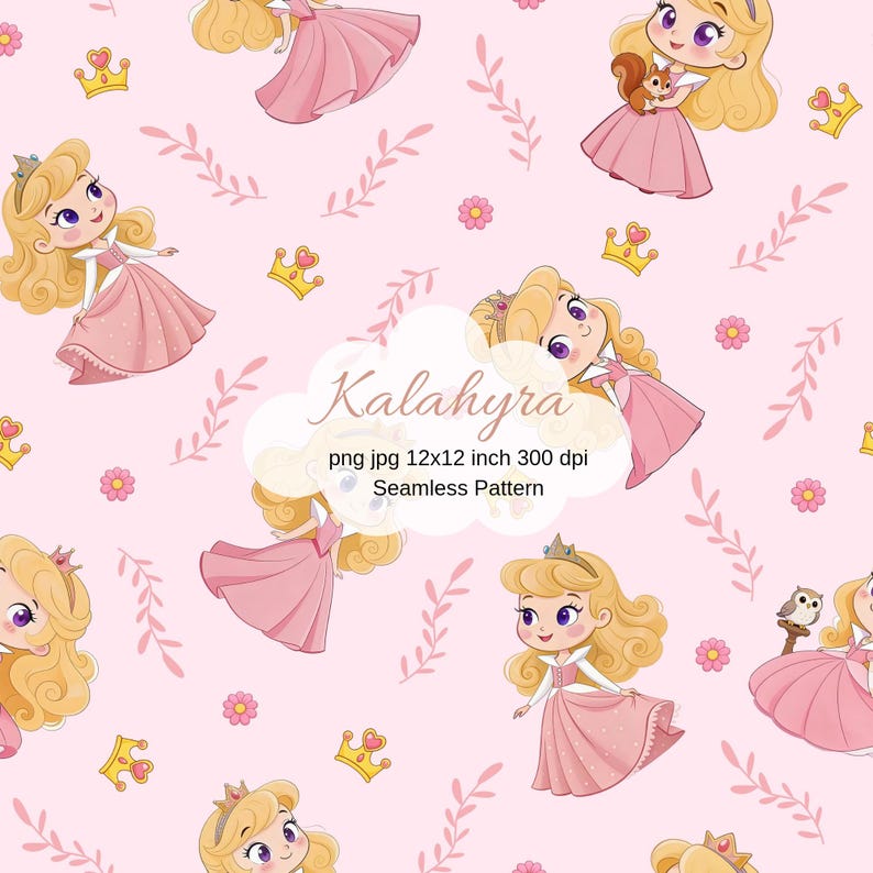 Small Princess Pattern Little Princess Seamless Pattern , Pink Aurora Digital Paper, Cartoon ...