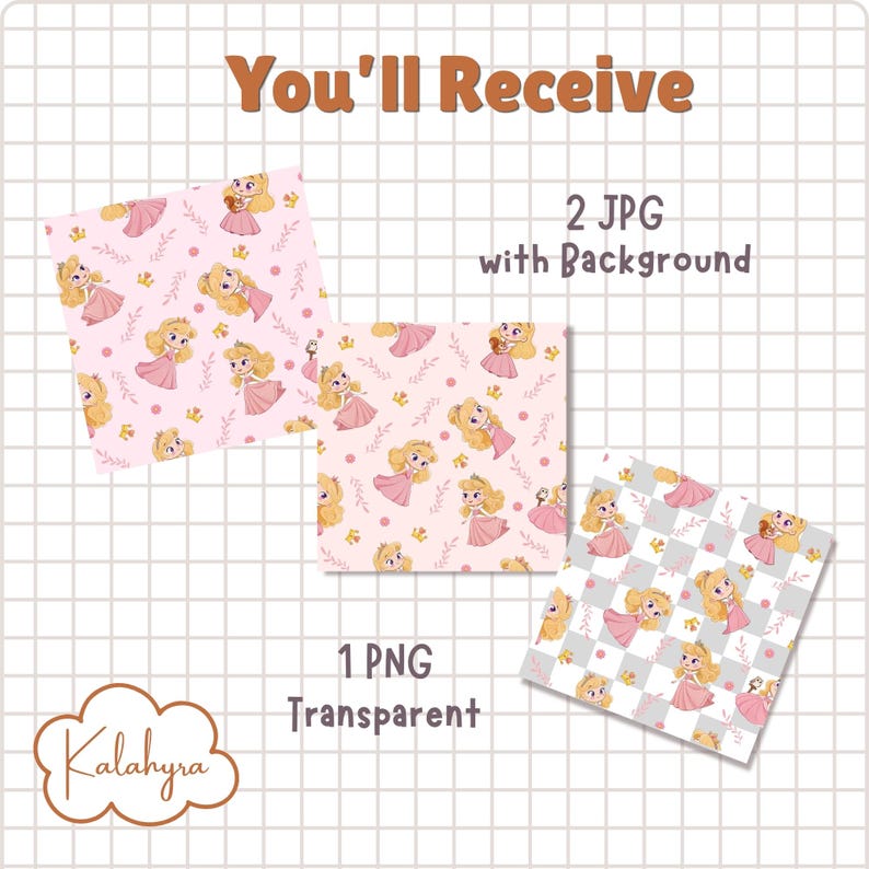 Small Princess Pattern Little Princess Seamless Pattern , Pink Aurora Digital Paper, Cartoon ...