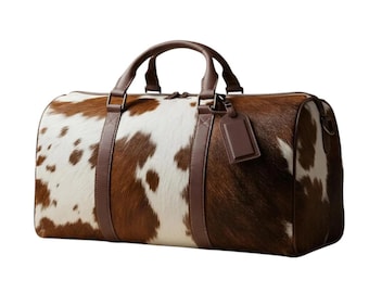 Real Cowhide Leather Duffel Bag, Western Travel Weekender Luggage, Hair-on Hide Gym Bag
