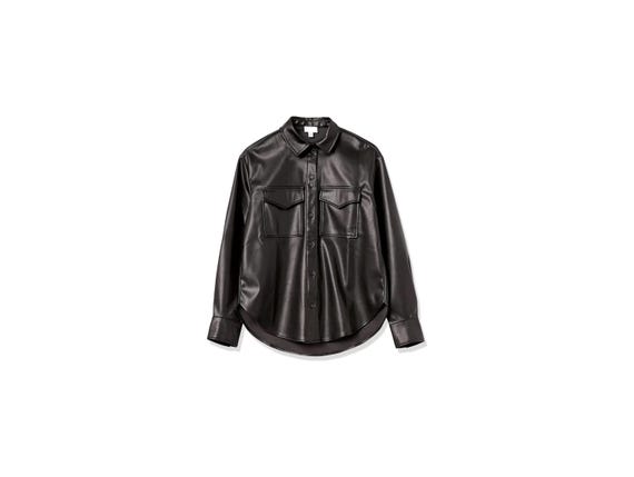 Women's Black Sheepskin Leather Shirt - Handcrafted Leather Shacket - Minimalist Button-Down Jacket - Luxury Streetwear