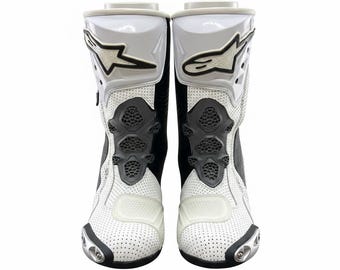 Alpinestars Leather Motorcycle Racing Shoes – Red, White, Black, CE Certified Protection