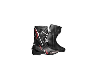 Nexo Leather Motorcycle Racing Shoes – Red, White, Black, CE Certified Protection