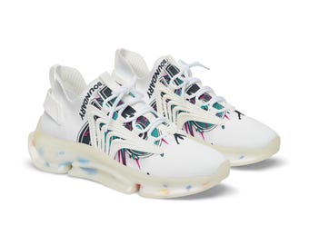 Wrestler Illustration Men's Mesh Sneakers | Athletic Cartoon Fighter Design