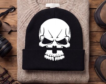 Skull Beanie, Halloween Skeleton Knit Hat, Acrylic Gothic Winter Headwear, Spooky Season Accessory, Halloween Costume Gift for Horror Fans