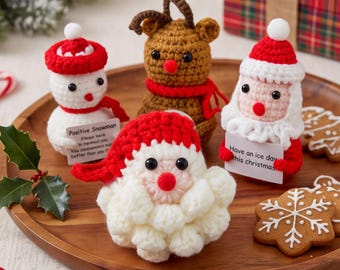 Crochet Christmas Doll, Snowman and Holiday Character Decor, Cute Tabletop Ornament, Christmas Gift and Stocking Stuffer for Xmas Lovers