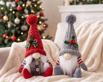 Figura de gnomo navideño, decoración nórdica sin rostro de Papá Noel, adorno navideño para estantes, adorno de mesa o repisa, regalo de invierno para amantes de los gnomos.