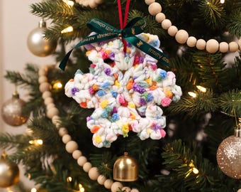 Yarn Snowflake Ornament, Whimsical Christmas Tree Decor, Soft Knitted Hanging Accessory, Winter Home Accent, Gift for Christmas Decor Lovers