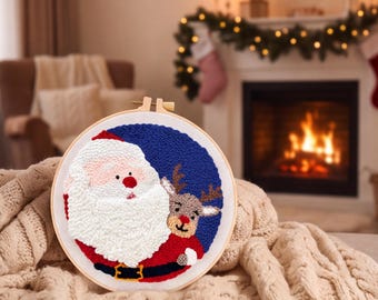 Christmas DIY Embroidery Kit, Polyester Fabric Cross Stitch Material Pack, Holiday Handcraft Project, Craft Gift for Embroidery Beginners