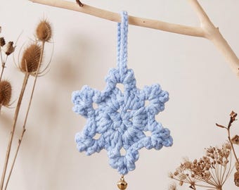Crochet Snowflake Ornament, Christmas Tree Hanging Decor with Bell, Handmade Cozy Winter Holiday Accent, Cozy Winter Holiday Gift