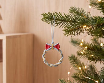andwoven Christmas Wreath Ornament with Bow, Acrylic Holiday Hanging Decor, Cozy Festive Home Accent, Gift for Christmas Decor Lovers