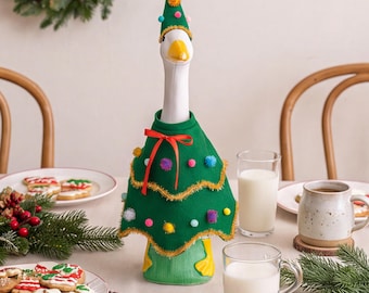 Porch Goose Outfit, Christmas Tree Costume for Porch Lawn Goose Statue, Winter Holiday Decor, Costume for Holiday Decor and Goose Lover Gift