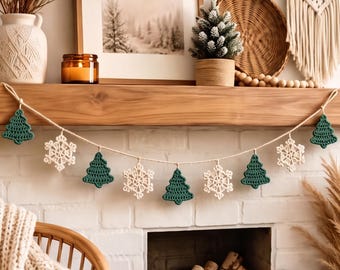 Christmas Bunting Garland, Tree and Snowflake Holiday Decor, Cozy Winter Mantel & Wall Hanging Decoration, Festive Accent for Xmas Home