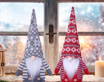 Christmas Gnome Figurine, Nordic Forest Tomte Doll, Scandinavian Shelf & Mantel Decor, Festive Holiday Gift for Gnome Collectors