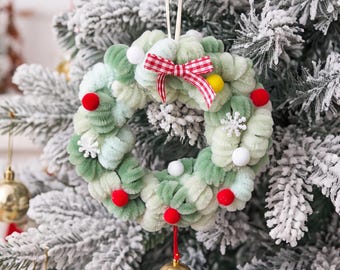 Christmas Wreath Ornament, Whimsical Tree Hanging Decor, Silk Fabric Holiday Accent, Winter Wall Door Decoration, Gift for Home Decor Lovers