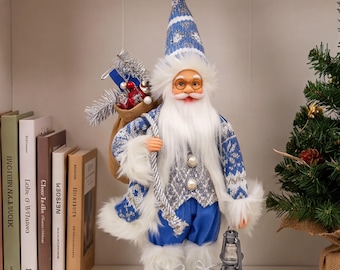 Standing Santa Doll, Festive Santa Claus Figurine for Christmas Tabletop Home Decor, Winter Holiday Gift for Mantel Display