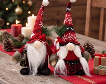 Christmas Gnome Figurine, Scandinavian Tomte Faceless Doll Decor for Mantel & Shelf, Nordic Winter Tabletop Ornament, Festive Holiday Gift