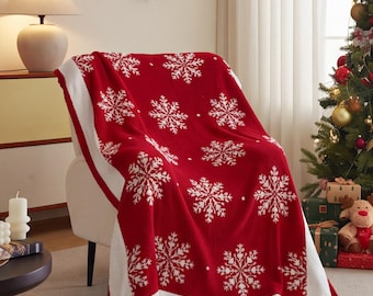 Manta navideña con estampado de copos de nieve y motivos festivos para la decoración del hogar, ropa de cama acogedora de invierno para sofá cama, regalo de Navidad para la familia.