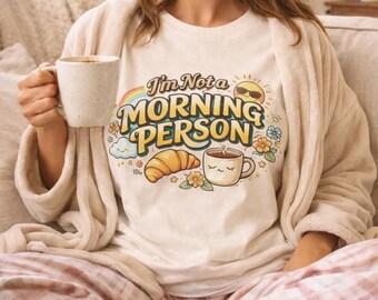 Camiseta gráfica "No soy una persona madrugadora" para amantes del café, camisa de pijama con humor retro