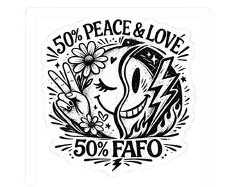 Pegatina de vinilo con el 50 % de paz y amor de FAFO / Calcomanía retro de calavera y margarita