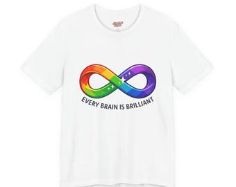 Camiseta "Cada cerebro es brillante", camiseta arcoíris infinito de concienciación sobre el autismo
