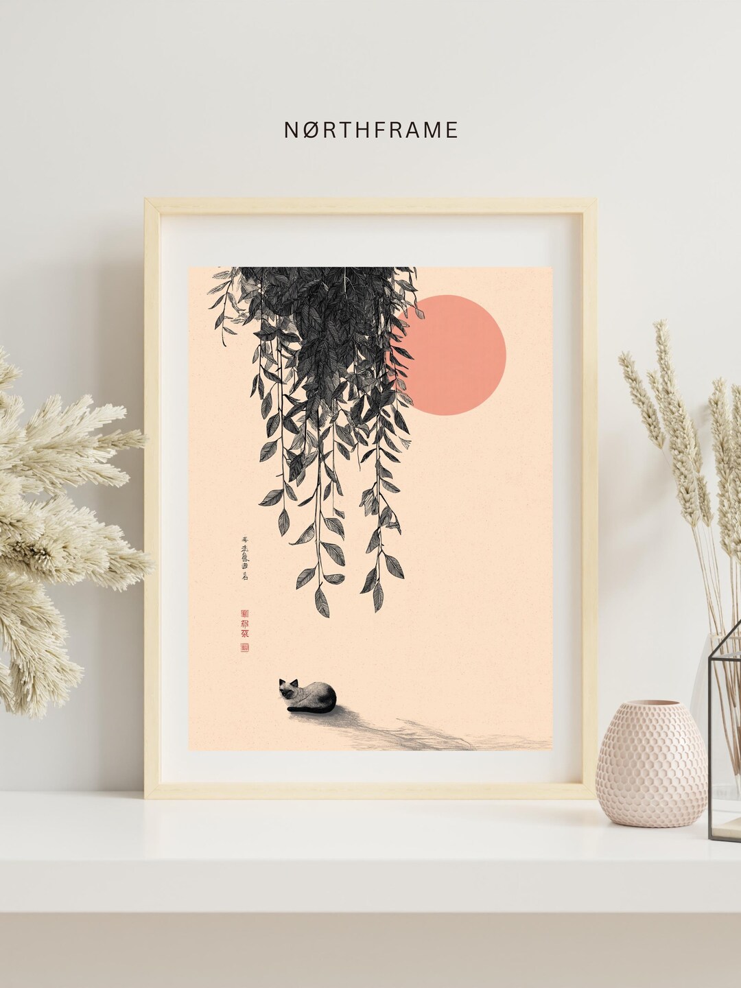 Japanese Cat Art Print - Pink Sun, Vintage Travel Poster - Etsy