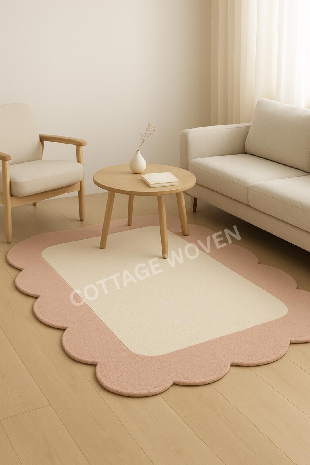Soft Scalloped Edge Area Rug – Blush Pink & Cream Modern Designer ...