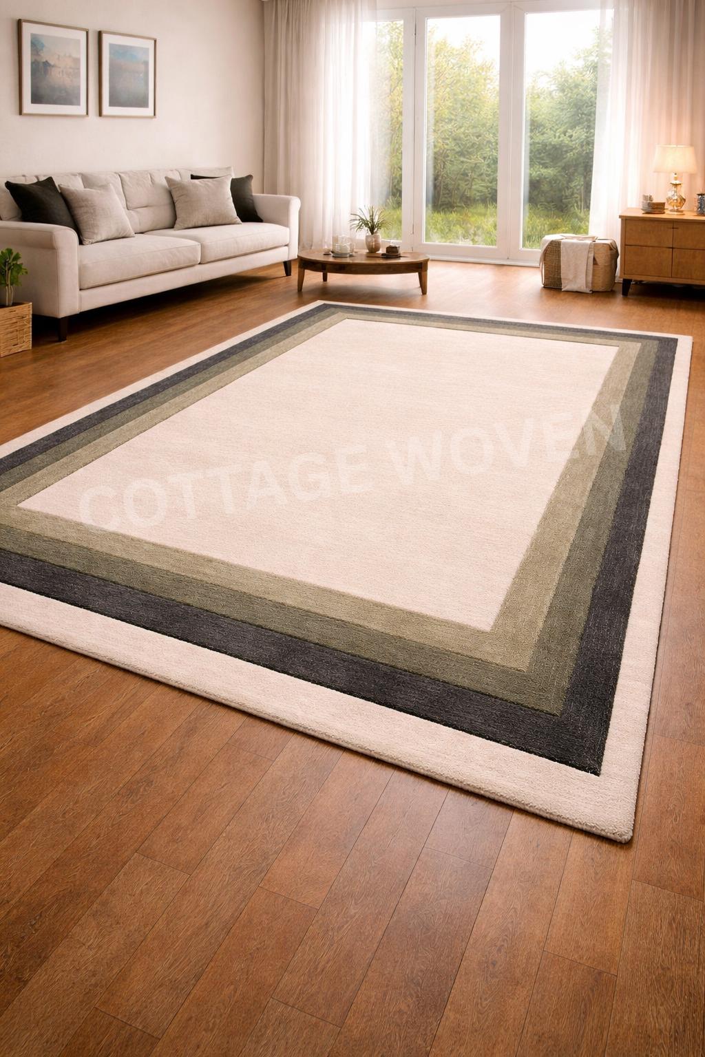 Wool Rug Bordered Design Modern Border Hand Tufted Wool Rug, Neutral Beige Area Rug. - Etsy