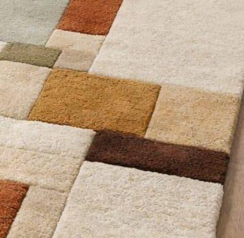 Handtufted Modern Geometric Area Rug, Abstract Block Pattern Rug, Contemporary Living Room Carpet. image 2