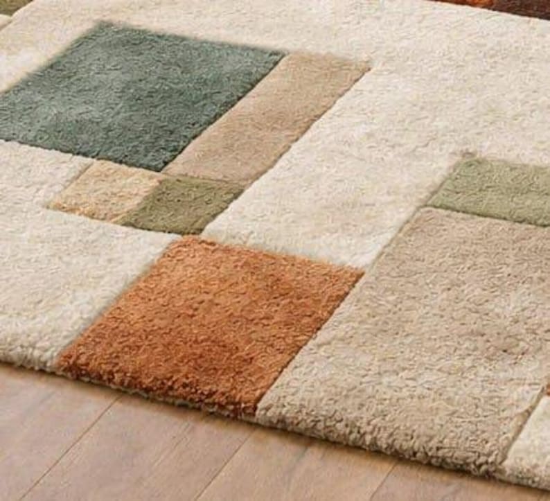 Handtufted Modern Geometric Area Rug, Abstract Block Pattern Rug, Contemporary Living Room Carpet. image 4