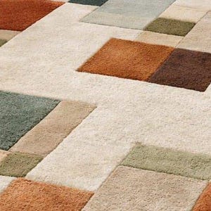 Handtufted Modern Geometric Area Rug, Abstract Block Pattern Rug, Contemporary Living Room Carpet. image 3