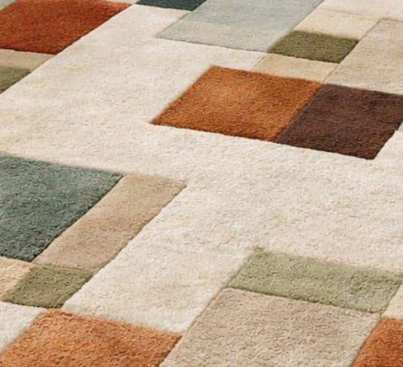 Handtufted Modern Geometric Area Rug, Abstract Block Pattern Rug, Contemporary Living Room Carpet. image 3