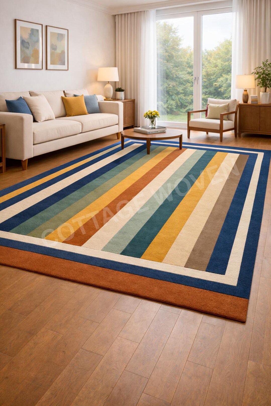 Striped Wool Rugs Colorful Stripe Hand Tufted Wool Rug, Modern Striped Area Rug. - Etsy