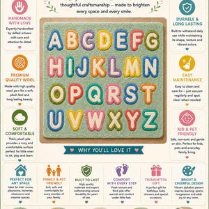 Handtufted Alphabet Learning Rug, Colorful ABC Nursery Playroom Carpet. image 9