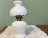 Antique Milk Art Glass OIL LAMP Miniature floral daisy Floral Pattern Lantern 1887