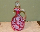 Fenton Art Glass Cranberry CRUET Bottle Daisy Fern Opal Opalescent LG Wright