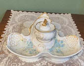 Antique Victorian INKWELL Ink Desk Set Well Porcelain pen enamel hand painted