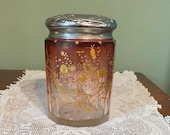 Antique Moser Quality Tobacco JAR Rubina Glass Repousse Silver Lid Gold enamel Floral Cranberry encrusted crystal glass