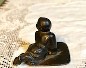 Antique Bronze Mini Baby Boy Blanket Crawling Statue adorable paperweight